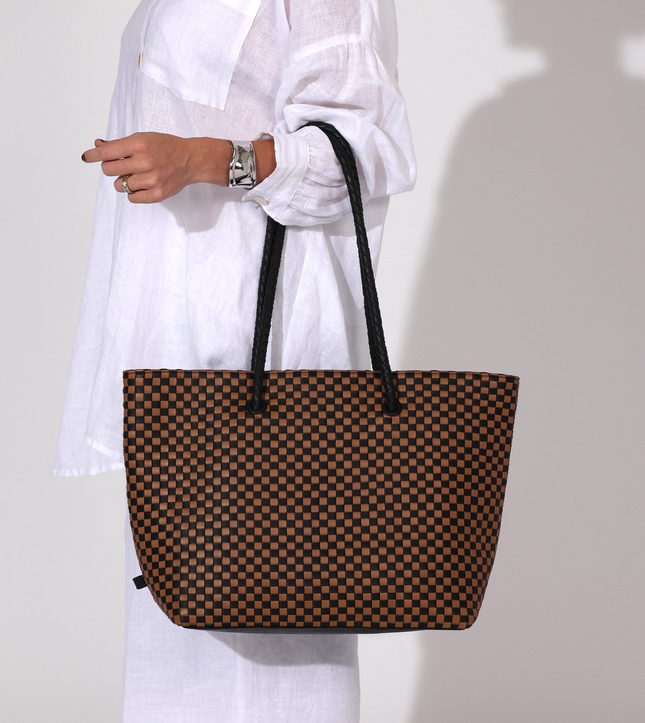 Discounted Designer Bags On Sale Eugenie Woven Tote Bag | Brown Multi