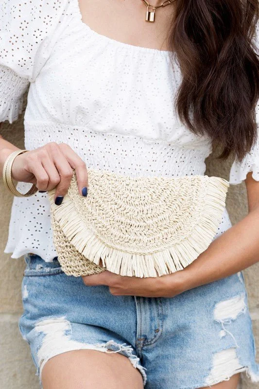 Luxurious But Budget-Friendly Bags Frayed Fold-over Straw Clutch