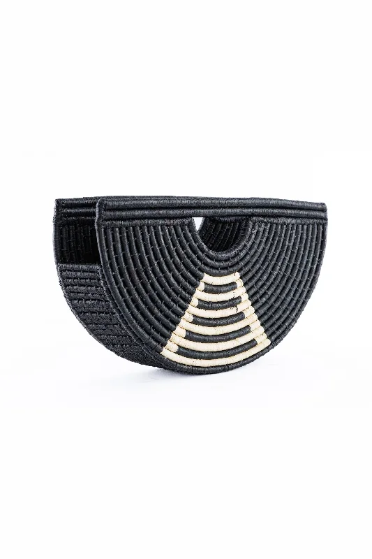 Chic And Clearance-Priced Tote Bags Half Moon Black Raffia Clutch