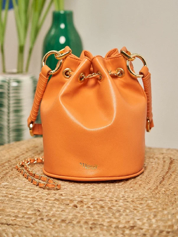 Affordable Bags For Budget Shoppers Hera Vegan Leather Bucket Bag | Tangerine