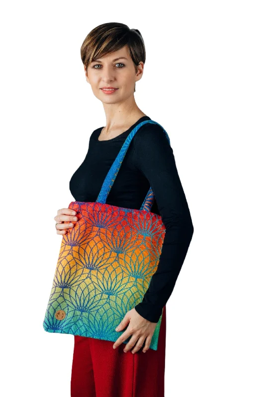 Lightweight And Functional Bags For Travel And Work Lotus Rainbow Shopping Bag by LennyLamb