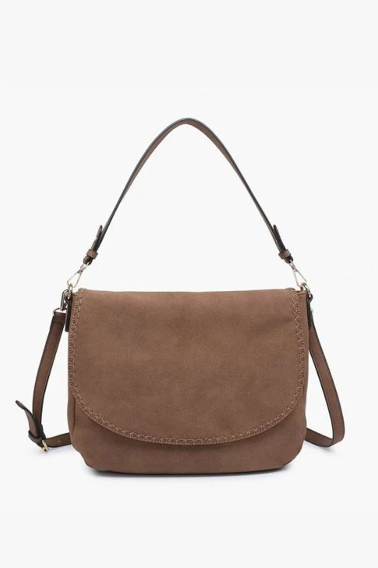 Cozy Handbags With Clearance Prices Jess Faux Suede Satchel with Whipstitch Flap