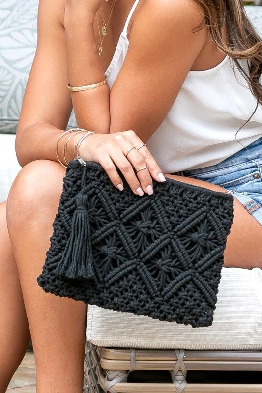 Elegant And On-Sale Evening Bags Macrame Tassel Clutch
