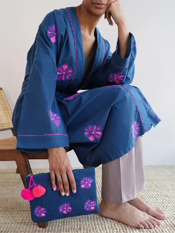 Minimalist Bags For Clean And Modern Aesthetics Ortiga Bag Funky Flower Embroidery on Navy