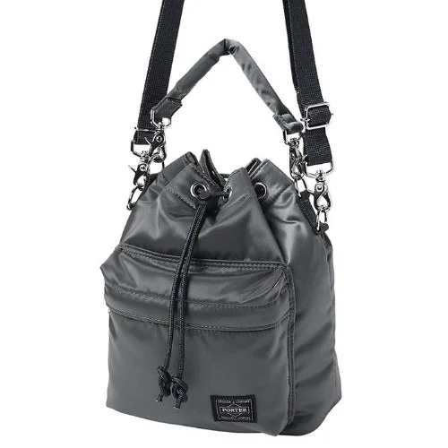 Lightweight Bags For Senior Travelers Porter-Yoshida & Co. Balloon Sac Small Nylon - Twill Bucket Bag - Silver Gray