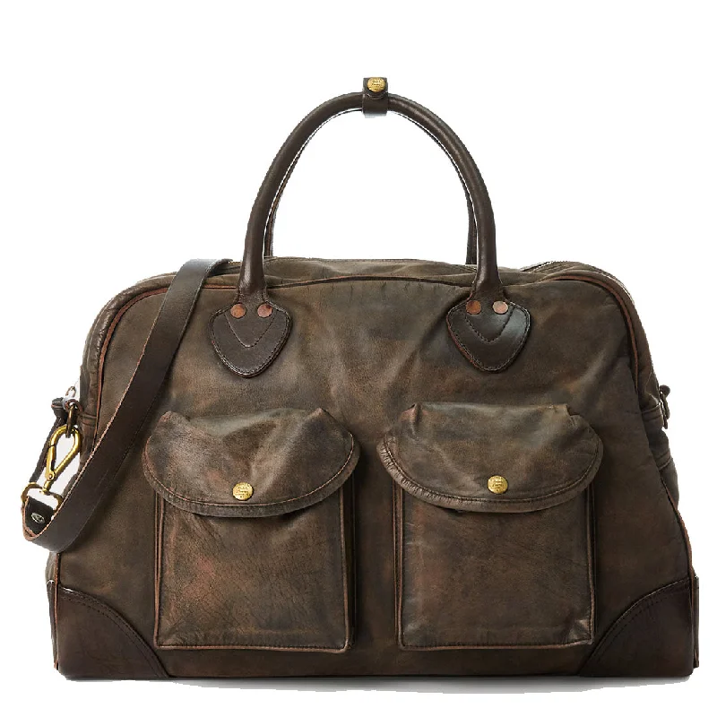 Seasonal Clearance Bags For Summer RRL by Ralph Lauren Leather Duffel Black Over Brown