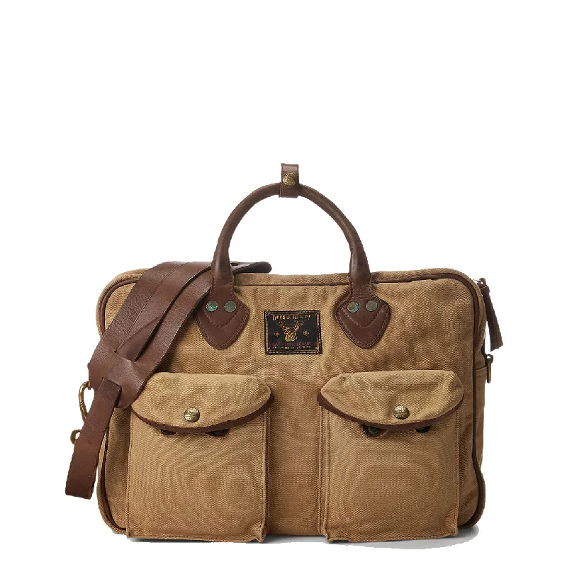 Seasonal Sale Bags RRL by Ralph Lauren Leather-Trim Canvas Briefcase Khaki/Brown