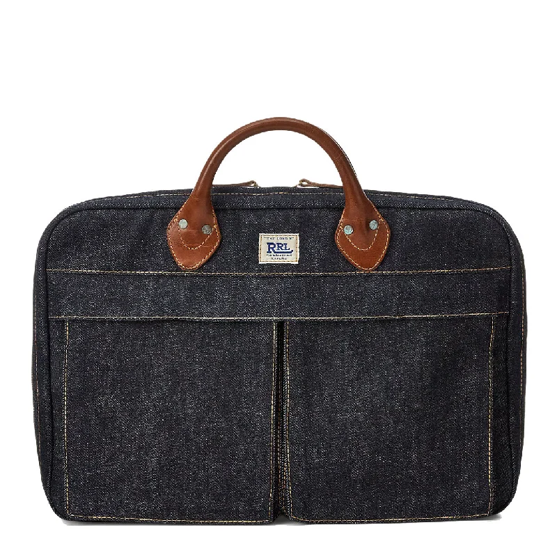 Spacious Bags With Holiday Promotions RRL by Ralph Lauren Leather-Trim Denim Briefcase Indigo