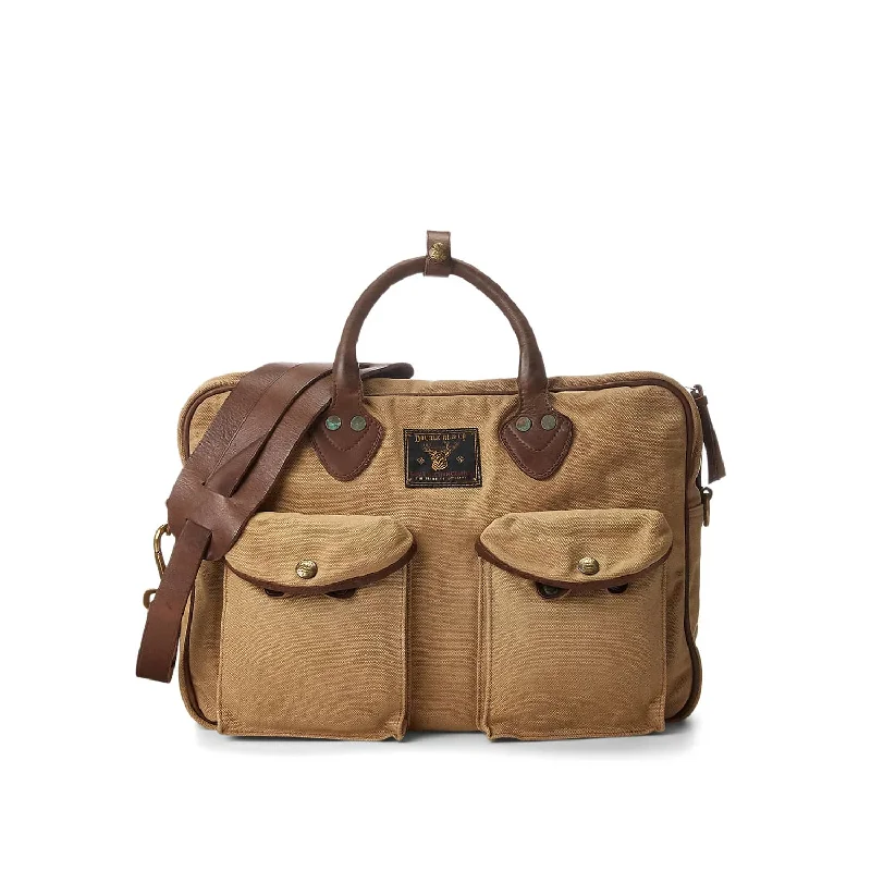 Black Friday Deals On Stylish Handbags RRL Leather-Trim Canvas Briefcase Khaki/ Brown