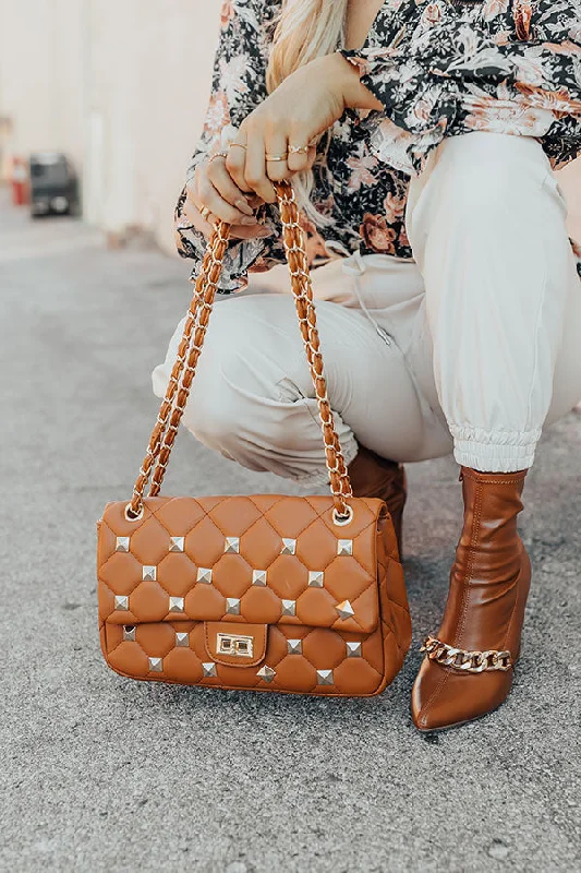 Edgy Bags For Bold And Daring Fashionistas Shopping In Boston Studded Faux Leather Tote In Camel