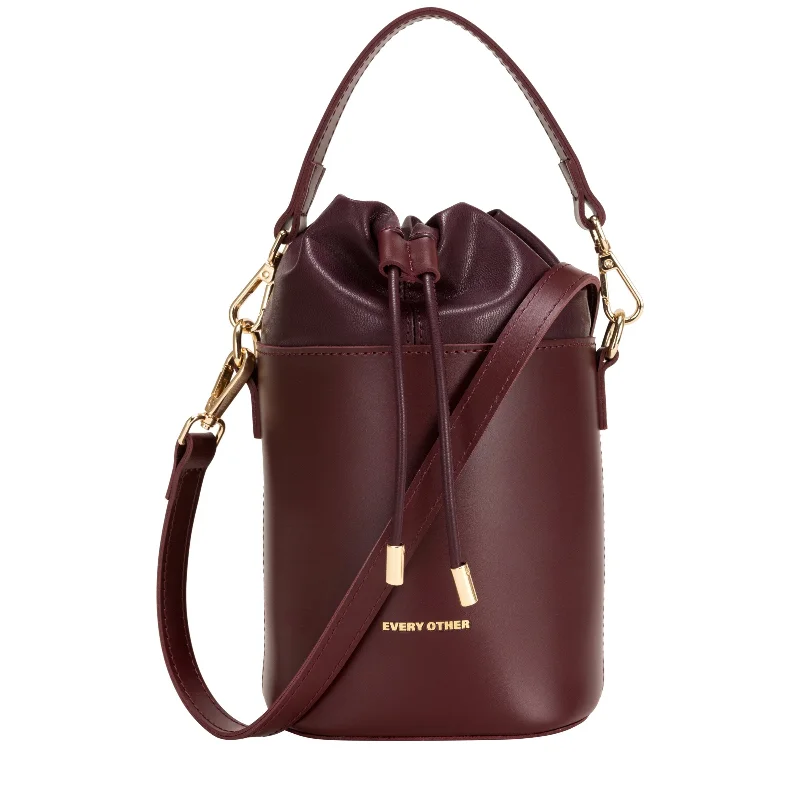 Affordable Bags For College Students On Sale Small Cylinder Drawstring Bag In Burgundy