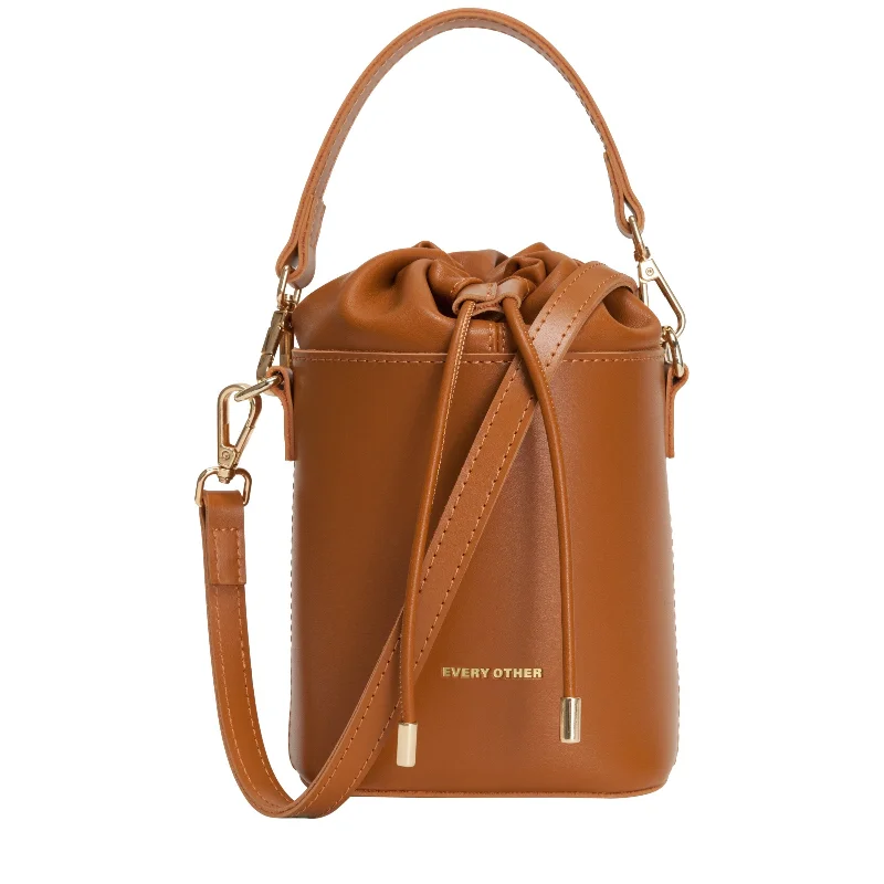 Durable And Fashionable Bags For Daily Use Small Cylinder Drawstring Bag In Tan