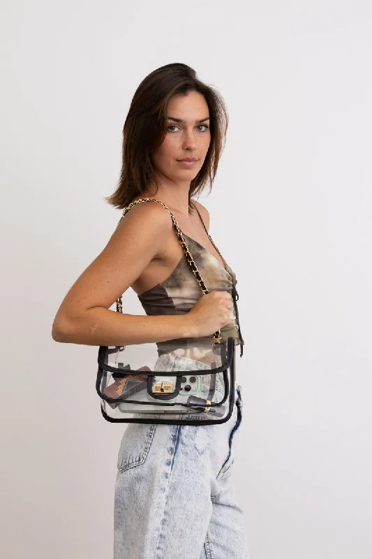 Luxury Bags For Professionals With Discounts Stadium Chic Clear Flap Bag  🎤