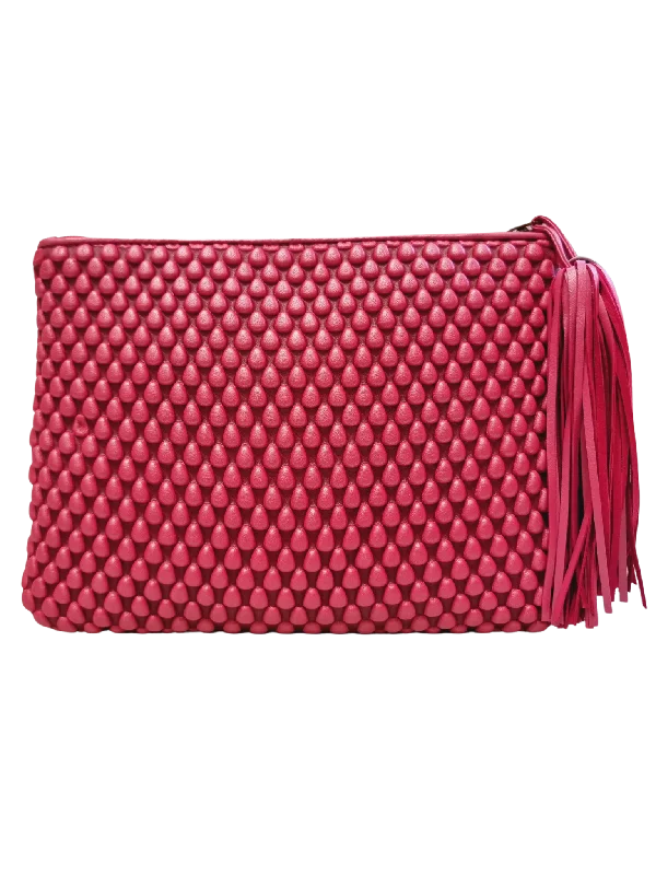 Comfortable Chic Tissa Fontaneda Neon Pink Metal Spanish Nappa Leather XL Pochette