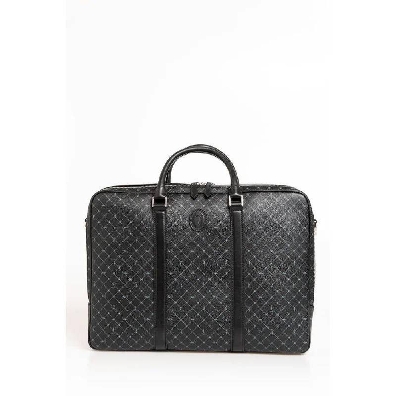Luxury Seekers Trussardi Black Leather Men Briefcase