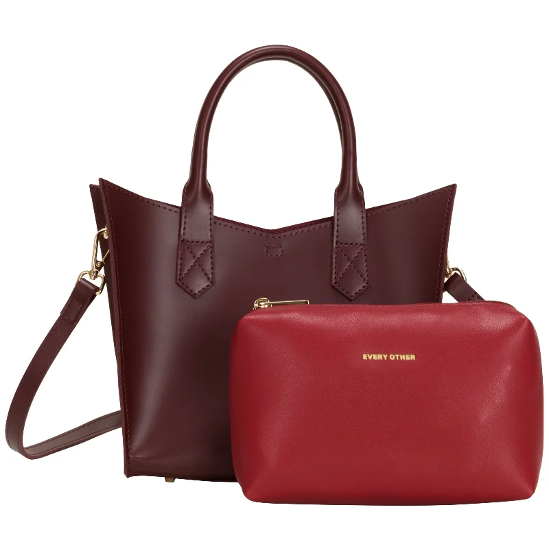 Inspired Bags For Modern Sophistication Twin Strap Medium Grab Bag In Burgundy