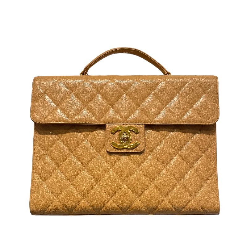 Eco-Friendly Bags With Discounts CHANEL/Briefcase/Leather/BEG/CAVIAR SKIN BRIEF