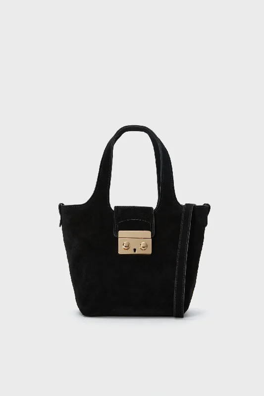 Handbag For Fashion Black Suede Mini Market Tote
