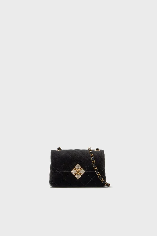 Bags With Seasonal Sales CHANEL Black Quilted Velvet With Crystals Mini Diamond Lock CC Flap Bag