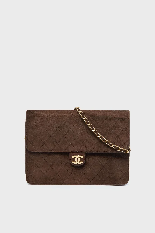 Vibrant Bags With Discounts CHANEL Brown Suede Matelasse Single Flap Bag