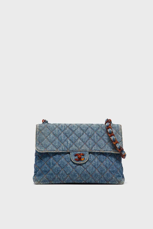 Bags With Limited-Time Deals CHANEL Denim and Tortoise Vintage Quilted Jumbo Flap Bag