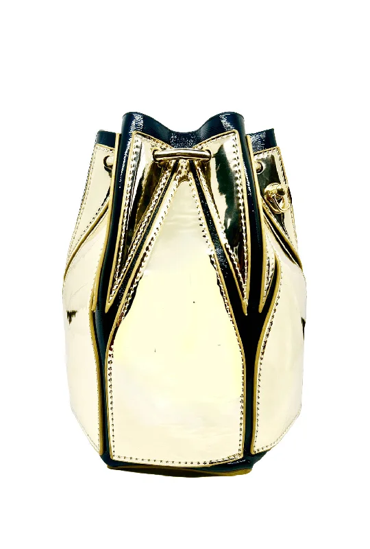 Stylish Bag For Women Metallic Cut Out Bucket Bag - Black & Gold