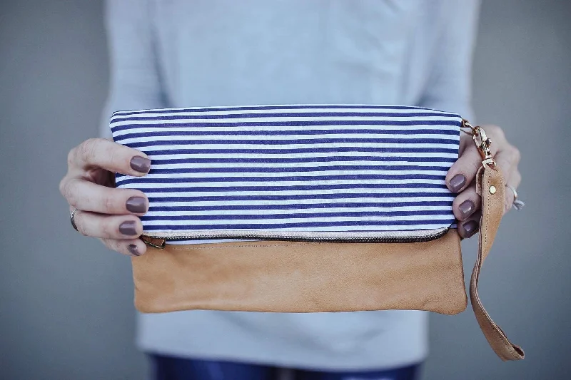 Bag Deals Nicki Navy Stripes Foldover Clutch