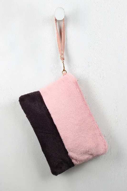 Flash Sales On Premium And High-Quality Bags Two-Tone Faux Fur Clutch