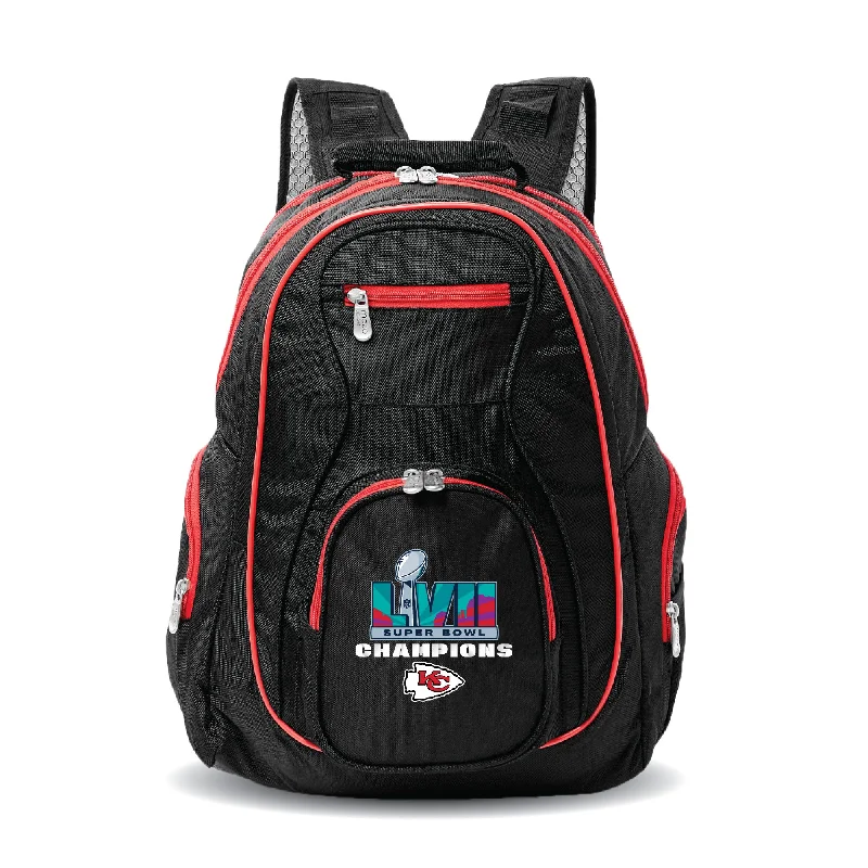 Functional Bags For Busy Moms And Dads Kansas city Chiefs Super Bowl LVII Champions Premium Laptop Backpack- Red Trim
