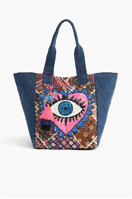 Office Professionals Watch Over Me Evil Eye Denim Tote