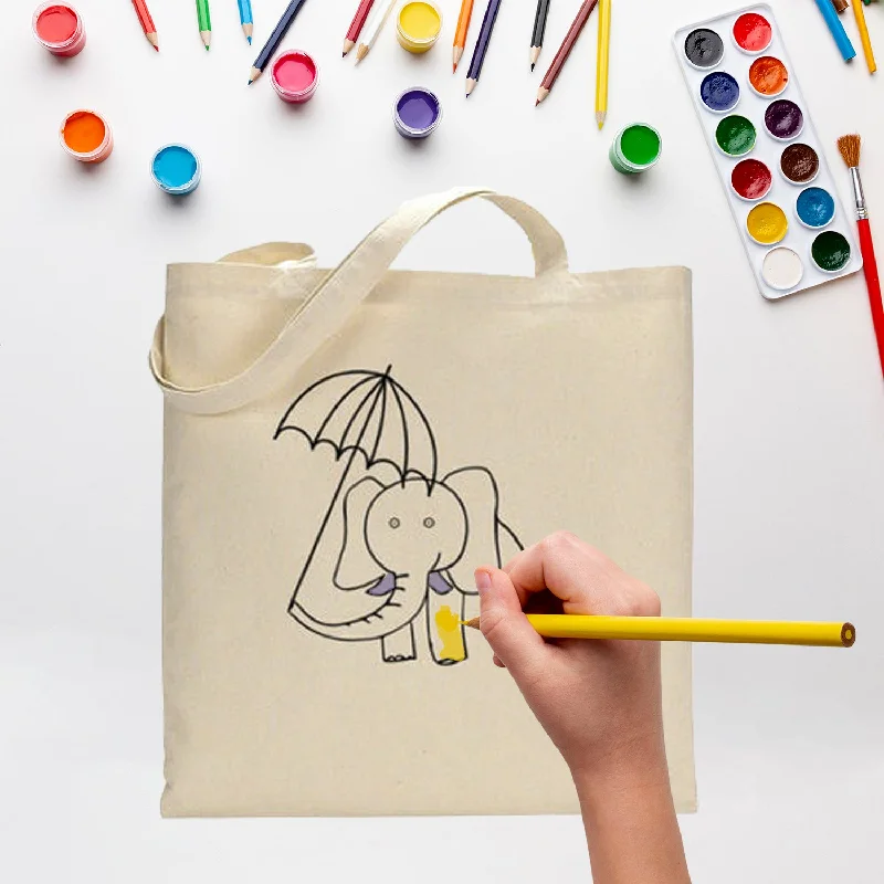 Bags For Playful And Chic Styles Black Color Elephant Tote Bag (Basic Level) - Coloring-Painting Bags for Kids