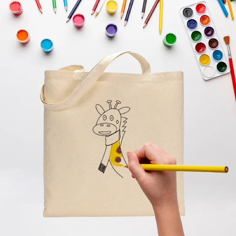 Sporty Bags For Active And Athletic Lifestyles Black Color Giraffe Tote Bag (Basic Level) - Coloring-Painting Bags for Kids