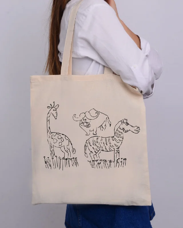 Retro Lovers Black Color Meadow Tote Bag (Advance Level) - Coloring-Painting Bags for Kids