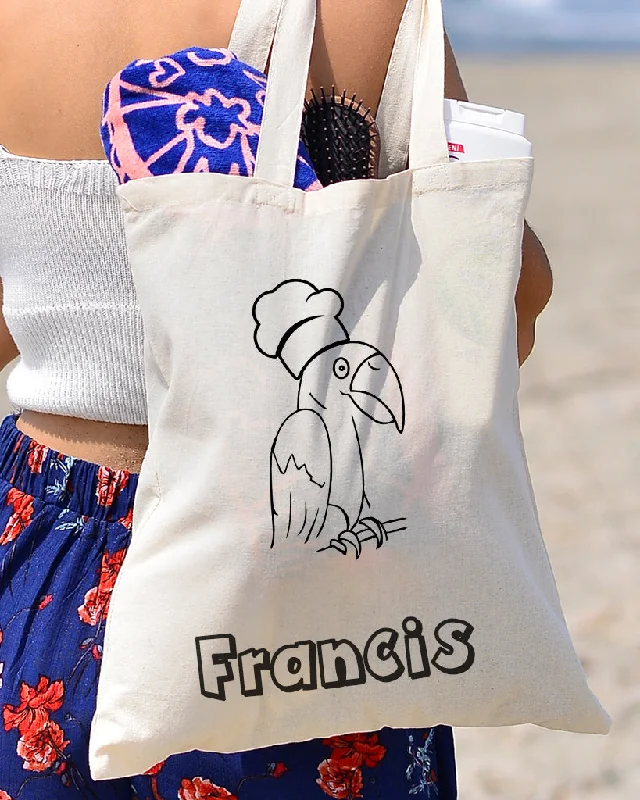 Luxury Bags Black Color Parrot Tote Bag (Basic Level) - Coloring-Painting Bags for Kids
