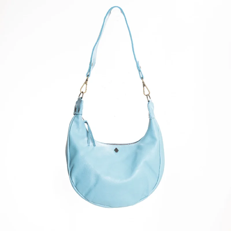 Customizable Bags For Personalized Style BOHO SADDLE BAG - ALOHA LINING - SKY BLUE LEATHER