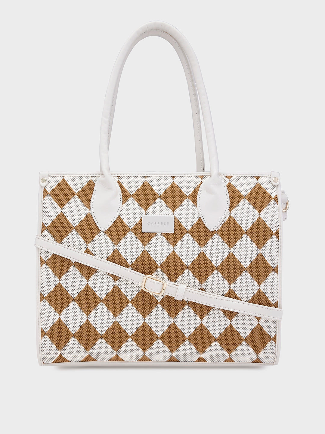 Bold Fashionistas Caprese Checker Satchel Medium Cream