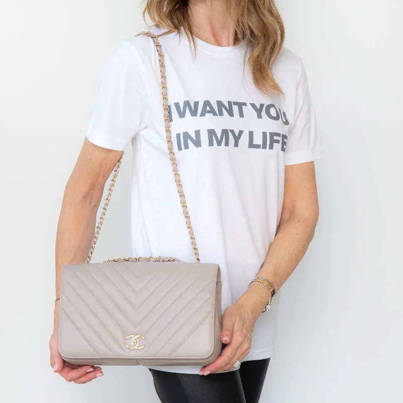 Functional Bags For Busy Moms And Dads Chanel Beige Chevron Flap Bag