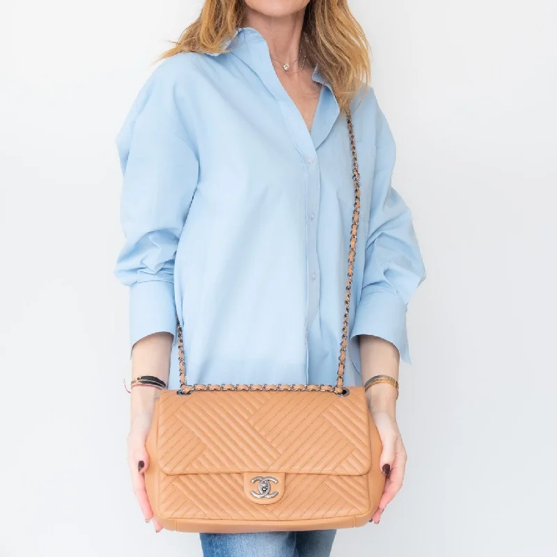 Bags For Free-Spirited And Artistic Styles Chanel Chevron Tan Leather Flap Bag