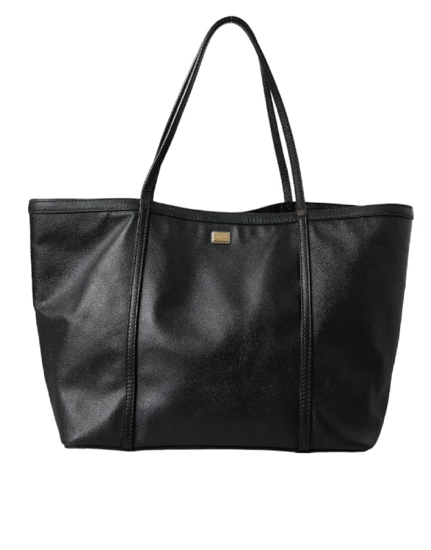 Seasonal Clearance Bags For Summer Dolce & Gabbana Black Leather Miss Escape Shopping Tote Women Bag