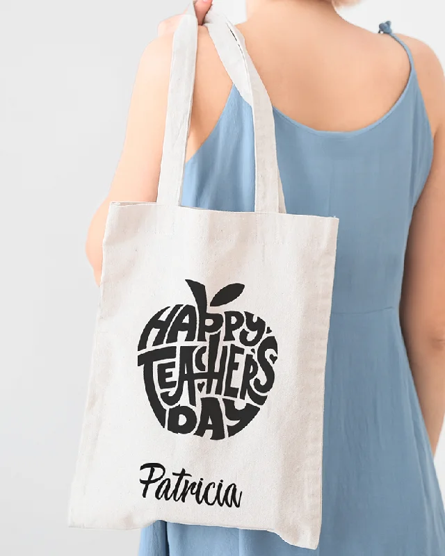 Spacious Bags With Holiday Promotions Happy Teacher's Day Apple Customizable Tote Bag - Teacher's Tote Bags