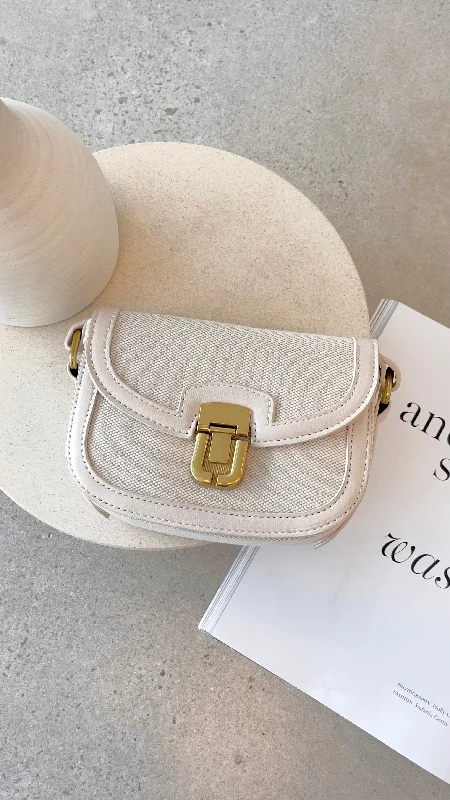 Inspired Bags For High-End Fashion Isobel Fabric Saddle Cross Body Bag - Cream