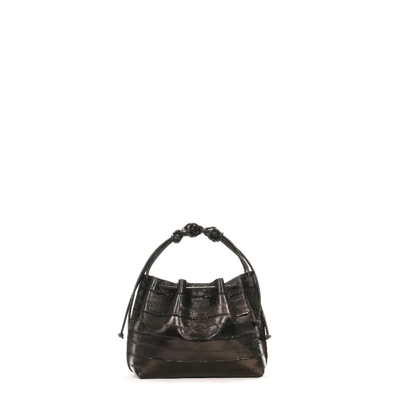 Bag For Modern Fashion MINI DRAWSTRING BAG TOP STITCH BLACK EEL