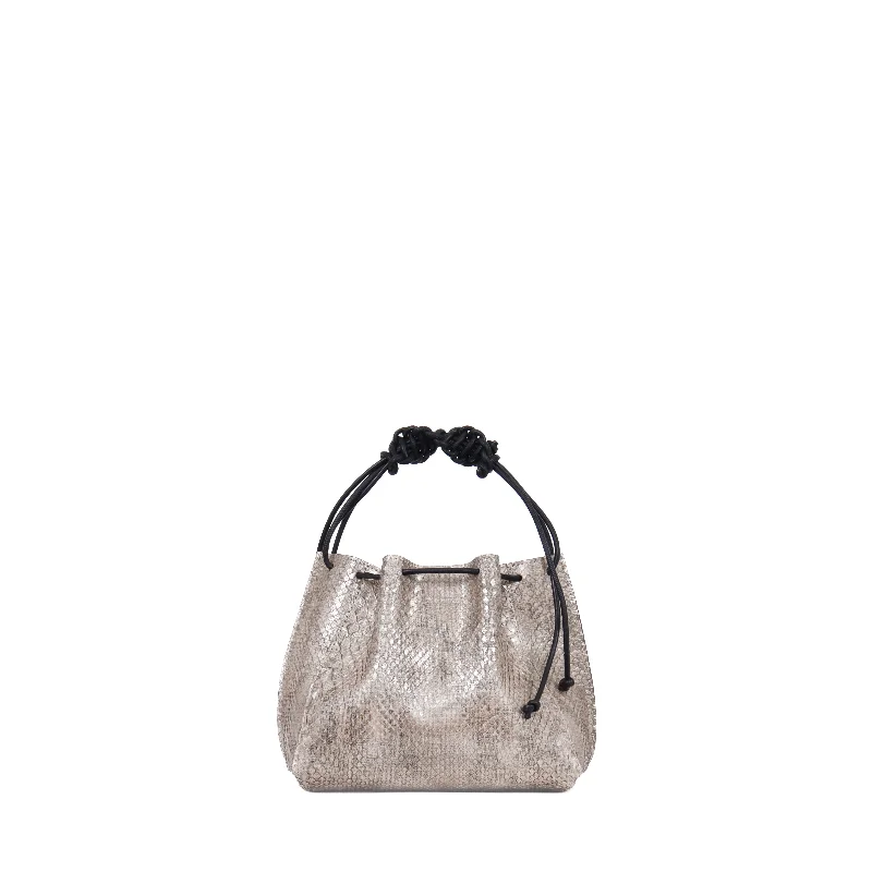 Trendy Bags For Women And Men In 2025 MINI DRAWSTRING BAG SILVER LINEN PYTHON