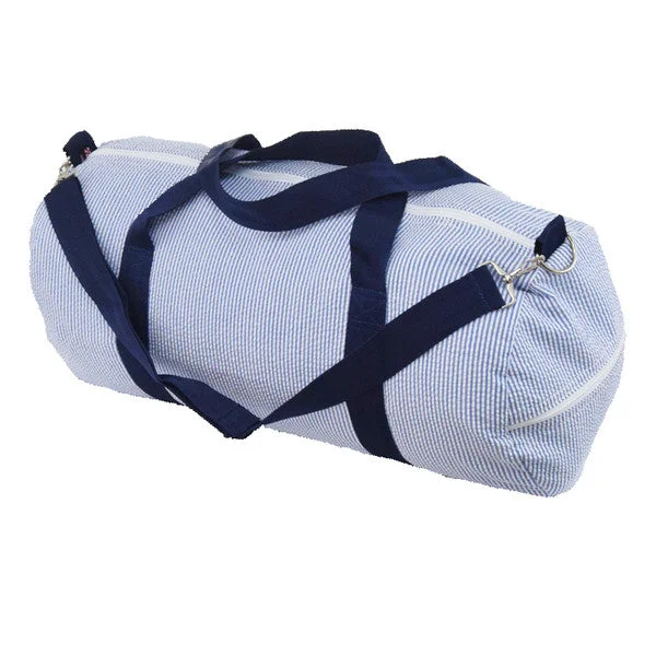 Eco-Friendly Bags With Promotions Navy Seersucker Weekender Duffle