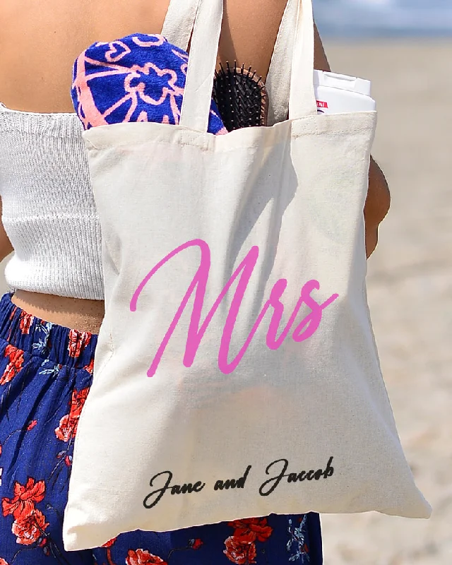 Professional Bags With Office Discounts Pink Color Mrs Tote Bag - Bridal-Wedding Tote Bags
