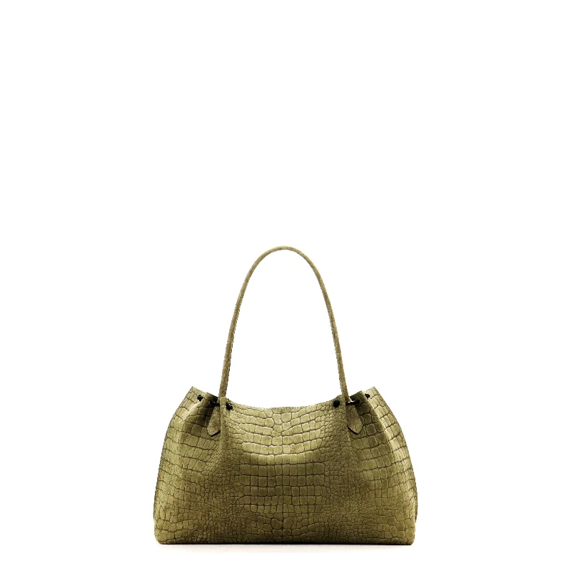 Genuine Bags On Clearance Sale PUCKERED TOTE FIG SUEDED EMBOSSED CROC