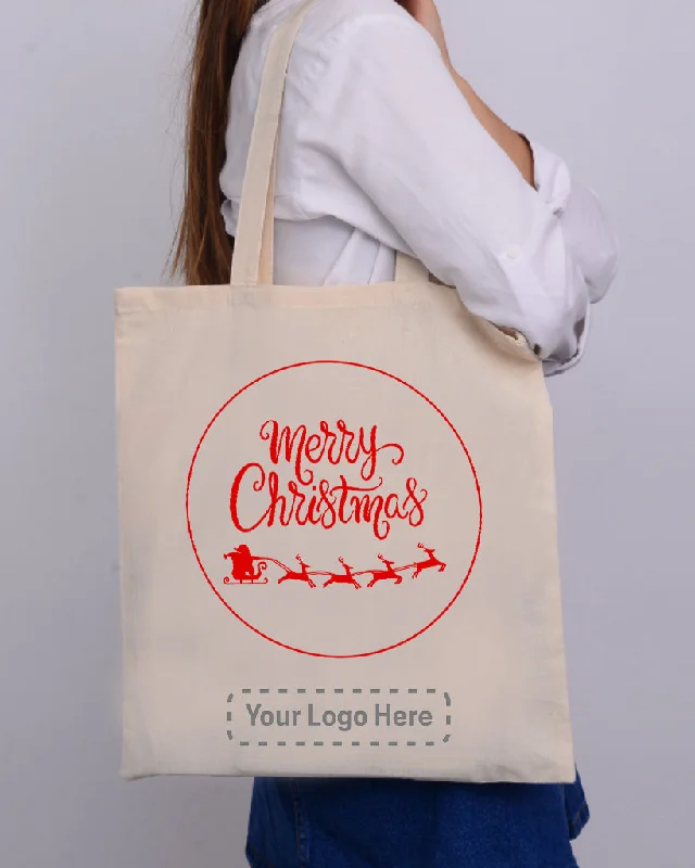 Lightweight Bags For Senior Travelers Santa Claus With a Reindeer Flying Red Color Christmas Tote Bag - Christmas Bags