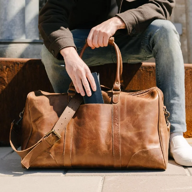 Flash Sale On Premium Bags Tourist 50L Leather Duffle - Saddle Brown