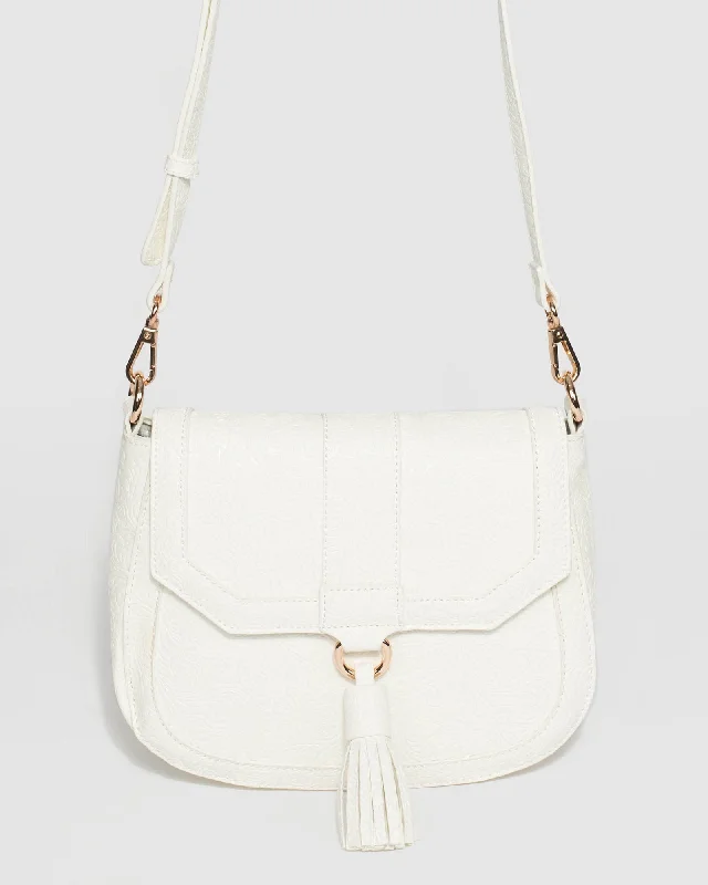 Luxury Bags On Sale White Aria Tassel Saddle Bag