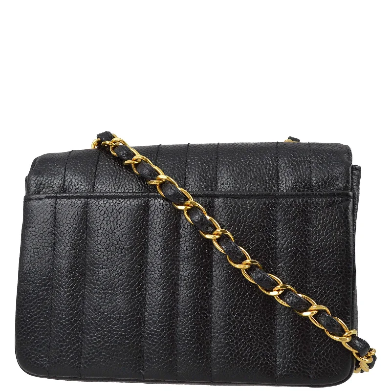 Bags With Seasonal Sales Chanel * 1994-1996 Black Caviar Mini Vertical Stitch Straight Flap Bag
